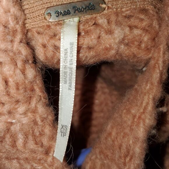 Free People Fluffy Fox Sweater Papaya Alpaca Wool Blend cowl neck chunky XS - Picture 4 of 9